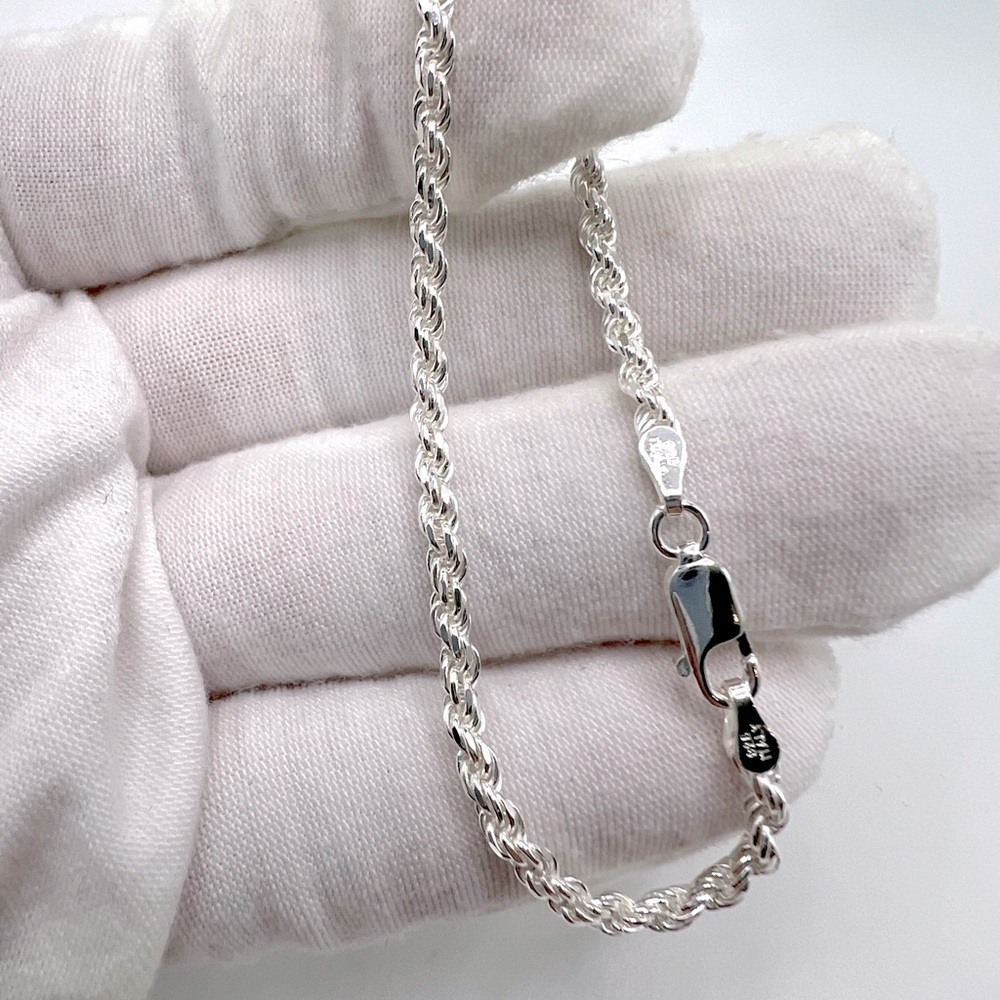 7” .925 Sterling Silver 3mm Rope Chain Bracelet - Picture 9 of 9